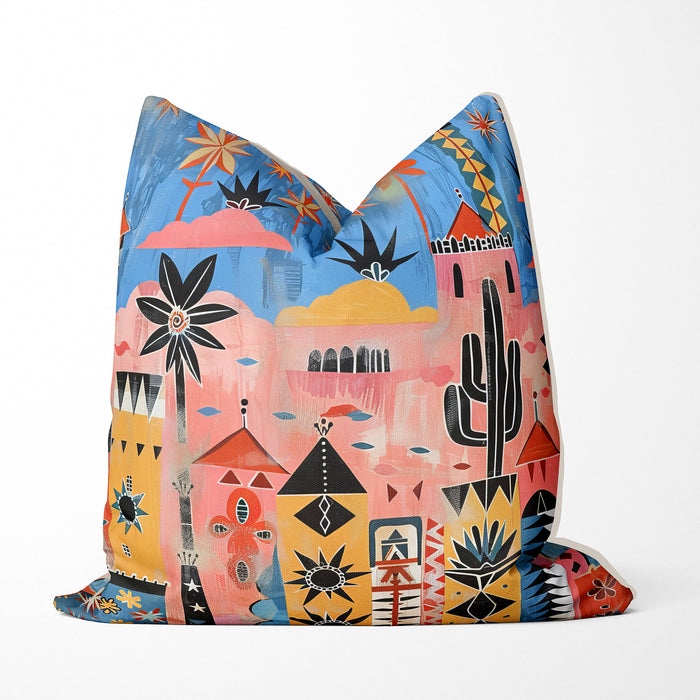 Whimsical Southwestern Cushion Cover: Sante Fete, Sunset Mesa