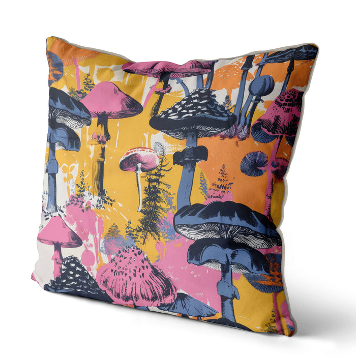 Neon Mycelium Psychodelic Mushroom Cushion / Throw Pillow