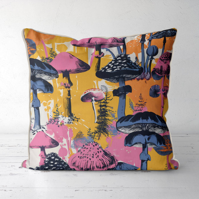 Neon Mycelium Psychodelic Mushroom Cushion / Throw Pillow