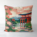 Peach cushion featuring a Japanese torii gate, Mount Fuji, and lotus flowers.