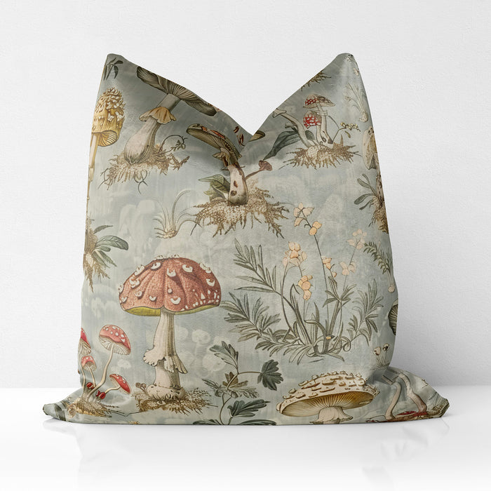 Mushrooms on Grey Boutique Velvet Cushion Throw Pillow Cover