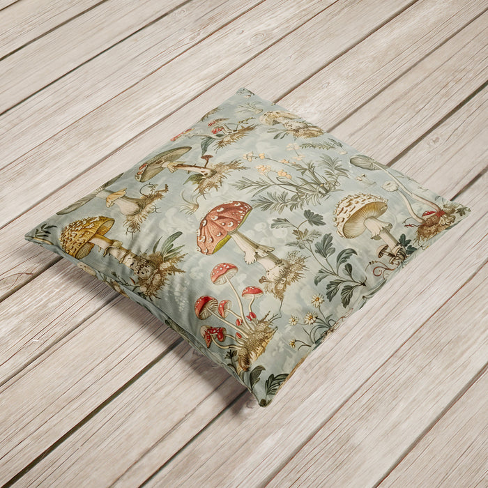 Mushrooms on Grey Boutique Velvet Cushion Throw Pillow Cover