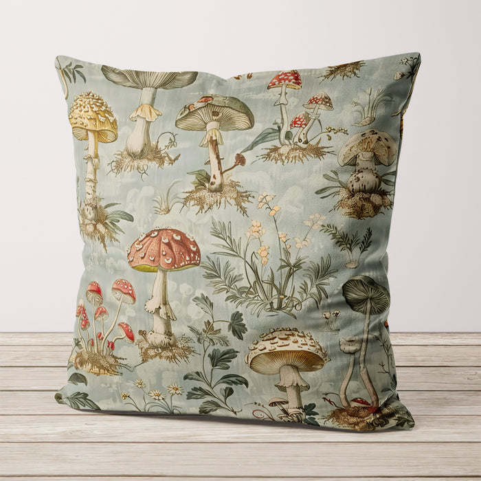 Mushrooms on Grey Boutique Velvet Cushion Throw Pillow Cover