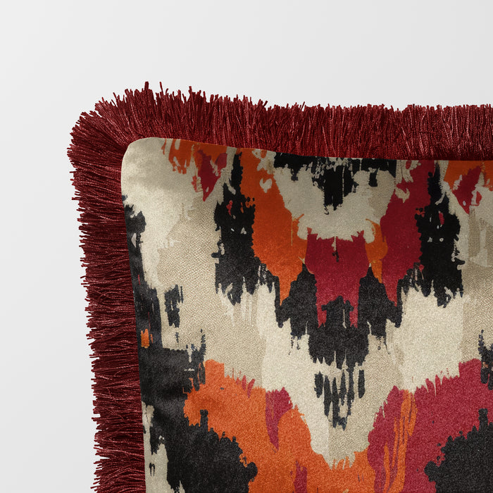 Luxury Fringed Velvet Cushion Throw Pillow Cover: Giselle, Sunset Mesa