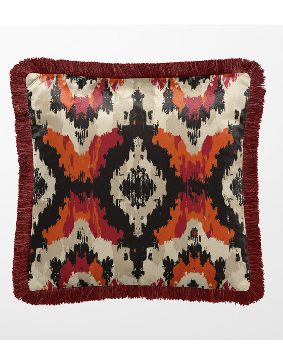 Luxury Fringed Velvet Cushion Throw Pillow Cover: Giselle, Sunset Mesa