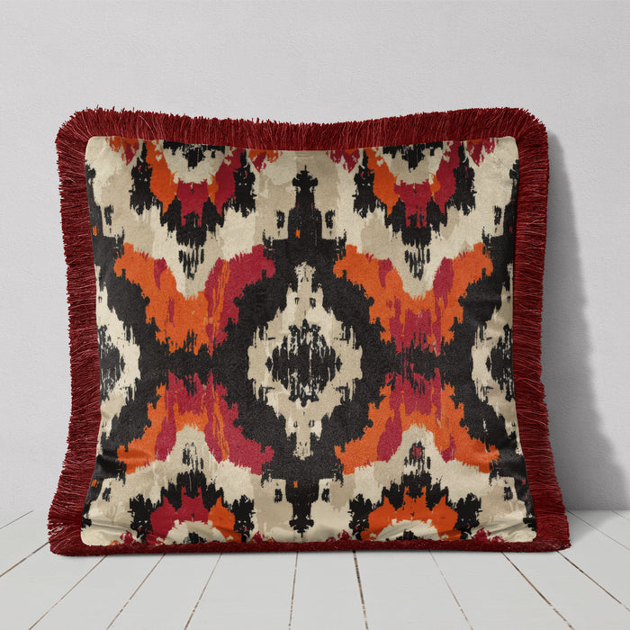 Luxury Fringed Velvet Cushion Throw Pillow Cover: Giselle, Sunset Mesa