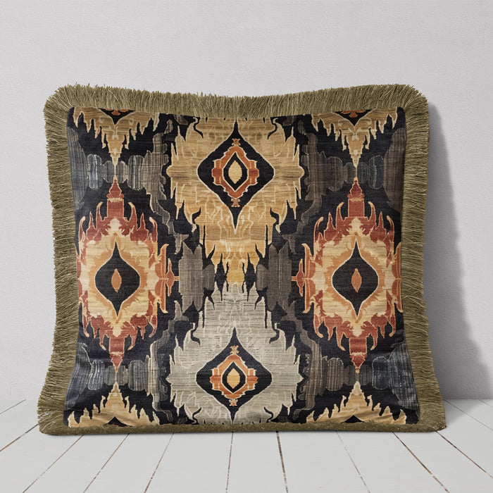 Luxury Fringed Velvet Cushion Throw Pillow Cover: Emerson, Sunset Mesa