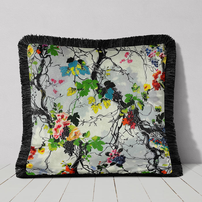 Vinea Florals Cushion Fringed Velvet Luxury Throw Pillow Cover