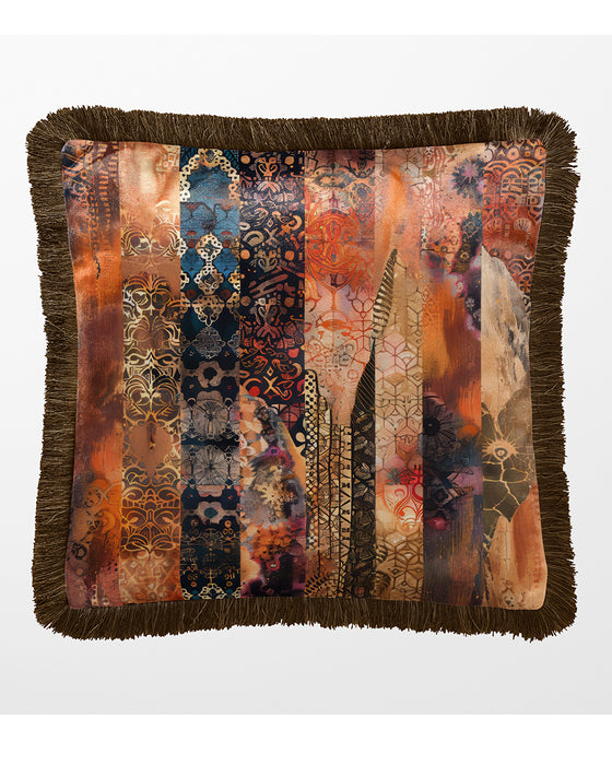 Luxury Fringed Velvet Cushion Throw Pillow Cover: Terran, Sunset Mesa