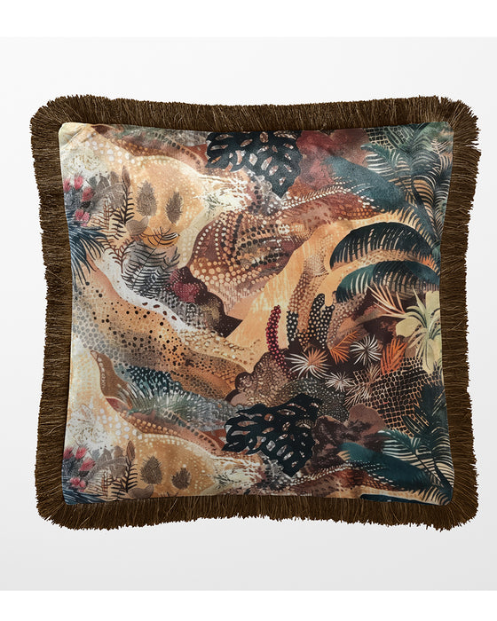 Desert Oasis Luxury Fringed Velvet Cushion Throw Pillow Cover: Sunset Mesa