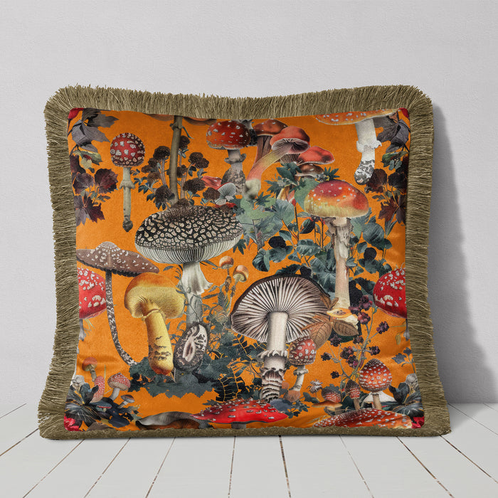 Funky Fungi Luxury Fringed Velvet Cushion Throw Pillow Cover