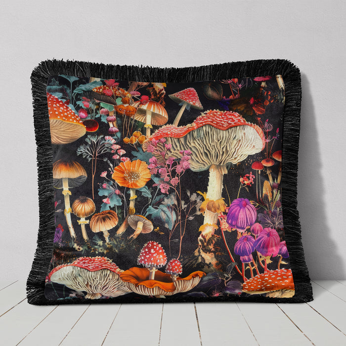 Shroom Grove Luxury Fringed Velvet Cushion Throw Pillow Cover