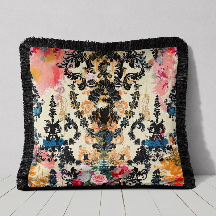 Luxury Fringed Velvet Cushion Throw Pillow Cover: Rancho Swirl, Sunset Mesa