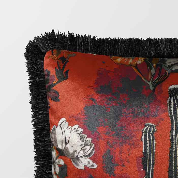 Luxury Fringed Velvet Cushion Throw Pillow Cover: Prickly Palooza, Sunset Mesa