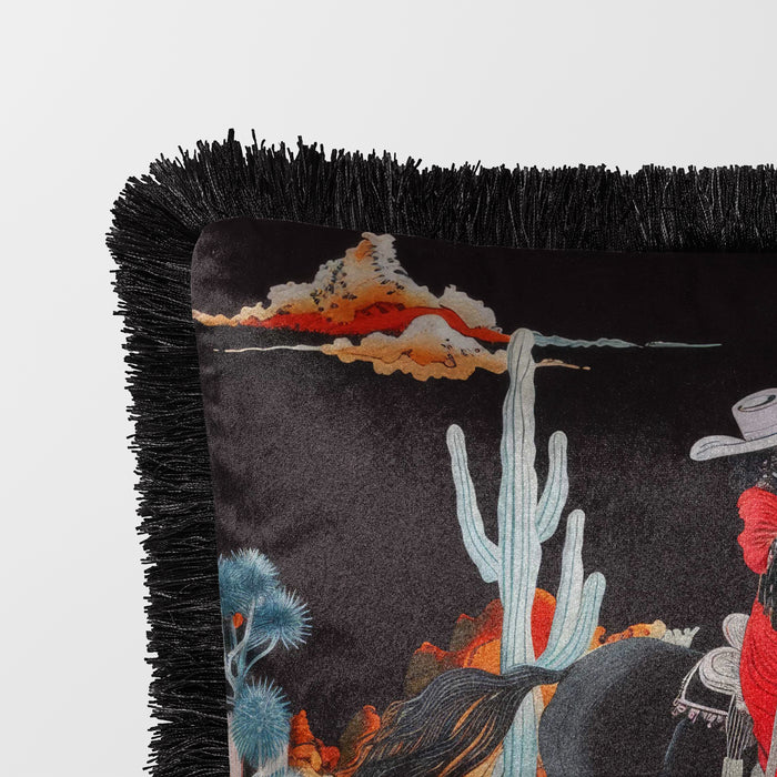 Luxury Fringed Velvet Cushion Throw Pillow Cover: Desert Diva, Sunset Mesa