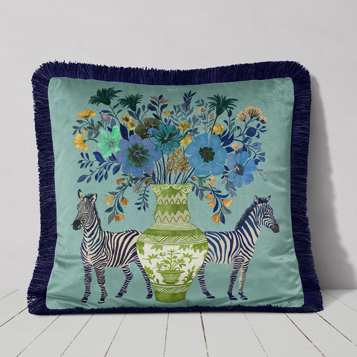 Chinoiserie Zebra Twins Cushion Pillow Choice of Luxury Velvet / Cotton / Outdoor