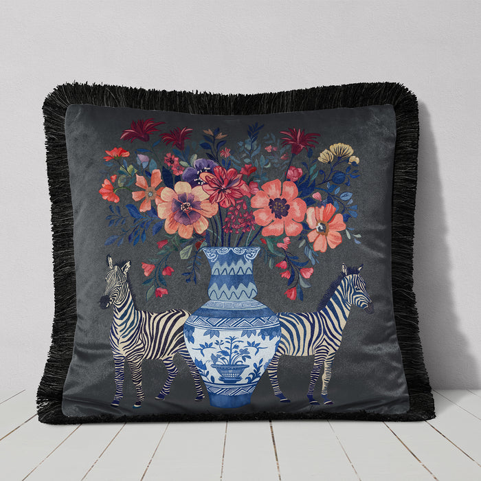 Chinoiserie Zebra Twins Cushion Pillow Choice of Luxury Velvet / Cotton / Outdoor