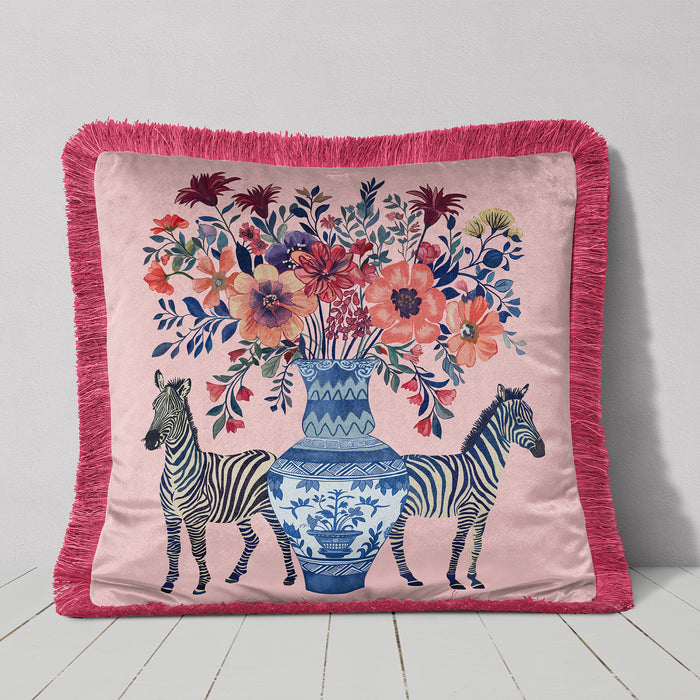 Chinoiserie Zebra Twins Cushion Pillow Choice of Luxury Velvet / Cotton / Outdoor