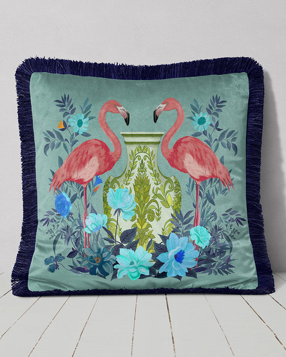 Chinoiserie Flamingo Twins Cushion Pillow Choice of Luxury Velvet / Cotton / Outdoor