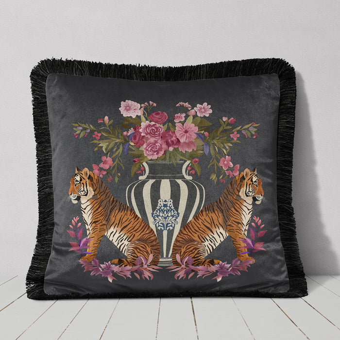 Chinoiserie Tiger Twins Cushion Pillow Choice of Luxury Velvet / Cotton / Outdoor