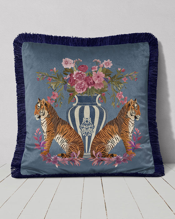 Chinoiserie Tiger Twins Cushion Pillow Choice of Luxury Velvet / Cotton / Outdoor