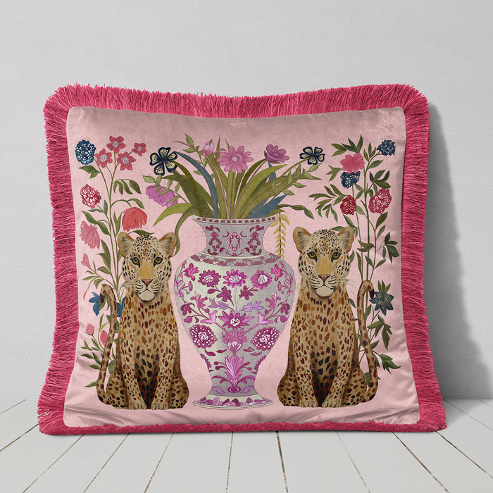 Chinoiserie Leopard Bouquet Twins Cushion Pillow Choice of Luxury Velvet / Cotton / Outdoor