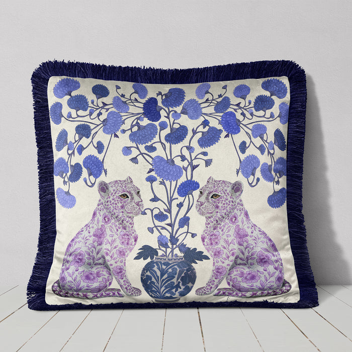 Chinoiserie Leopard Twins Cushion Pillow Choice of Luxury Velvet / Cotton / Outdoor