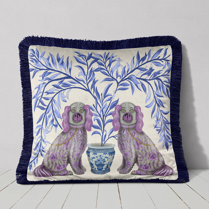 Staffordshire Dog Twins Chinoiserie Cushion Pillow, Choice of Luxury Velvet, Cotton or Outdoor