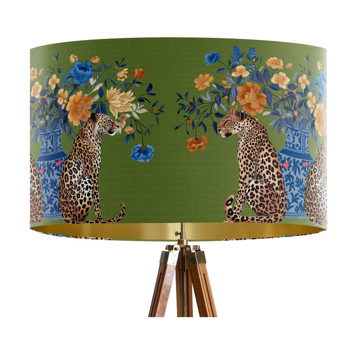 Leopards with Blue Vase on Green Chinoiserie Wholesale Lampshade