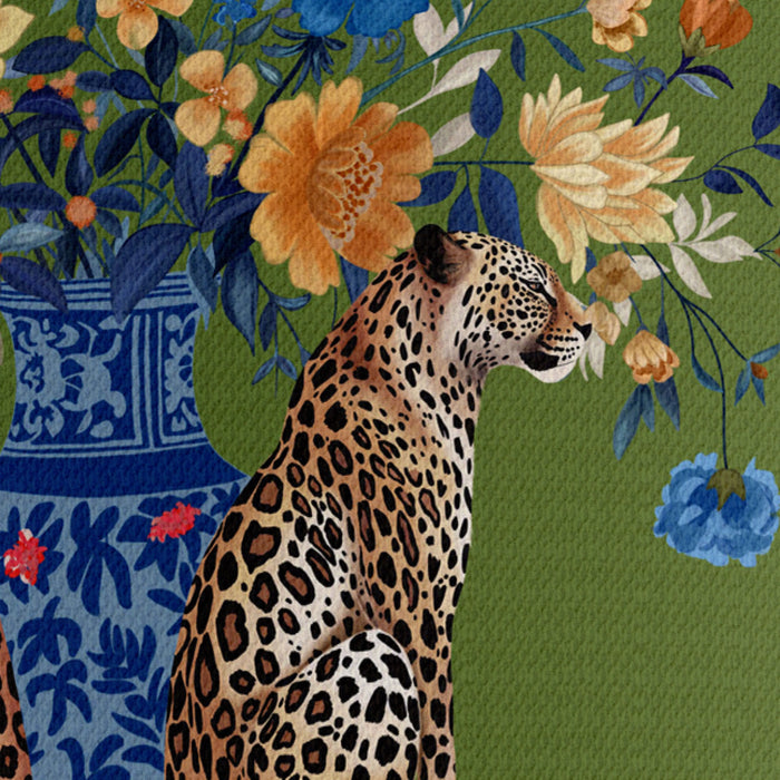 Leopards with Blue Vase on Green Chinoiserie Wholesale Lampshade