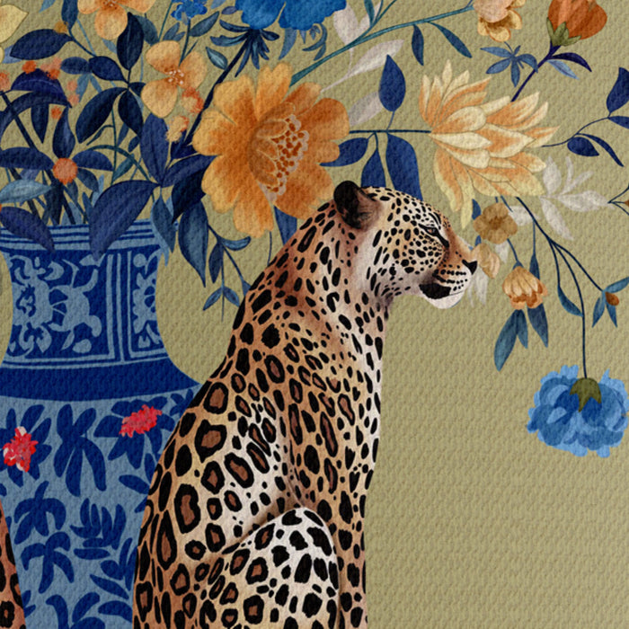 Leopards with Blue Vase on Gold Chinoiserie Wholesale Lampshade