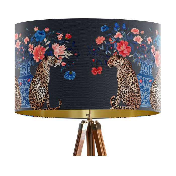 Leopards with Blue Vase on Charcoal Chinoiserie Wholesale Lampshade