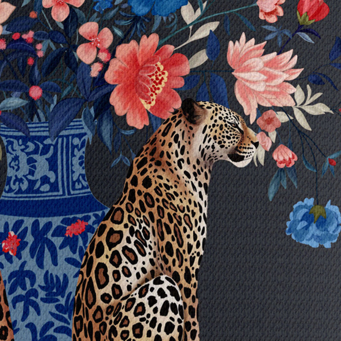 Leopards with Blue Vase on Charcoal Chinoiserie Wholesale Lampshade