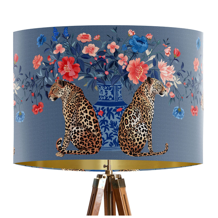 Leopards with Blue Vase on Blue Chinoiserie Wholesale Lampshade