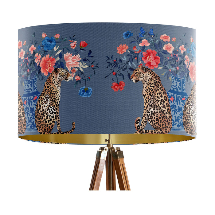 Leopards with Blue Vase on Blue Chinoiserie Wholesale Lampshade