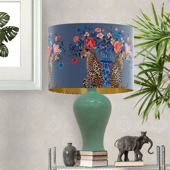 Leopards with Blue Vase on Blue Chinoiserie Wholesale Lampshade