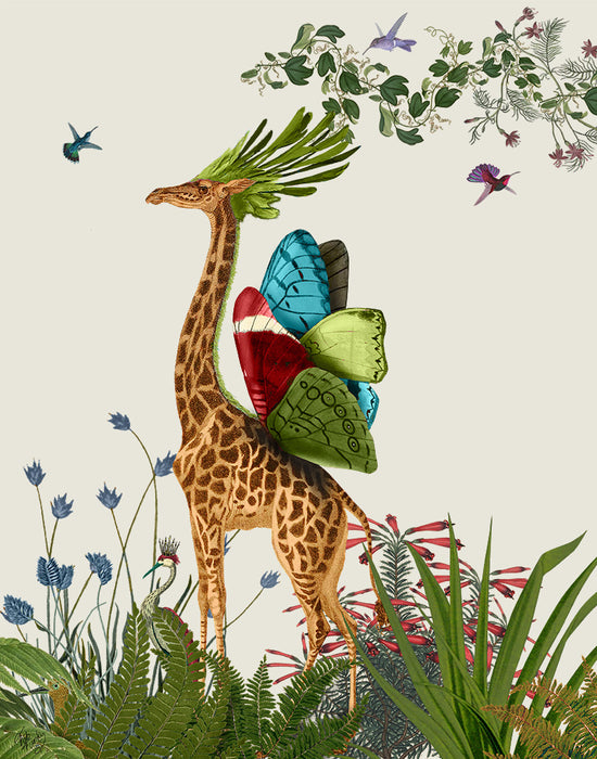 Collection - 2 prints, Tropical Giraffes Jungle Animal Art Print, Canvas Wall Art