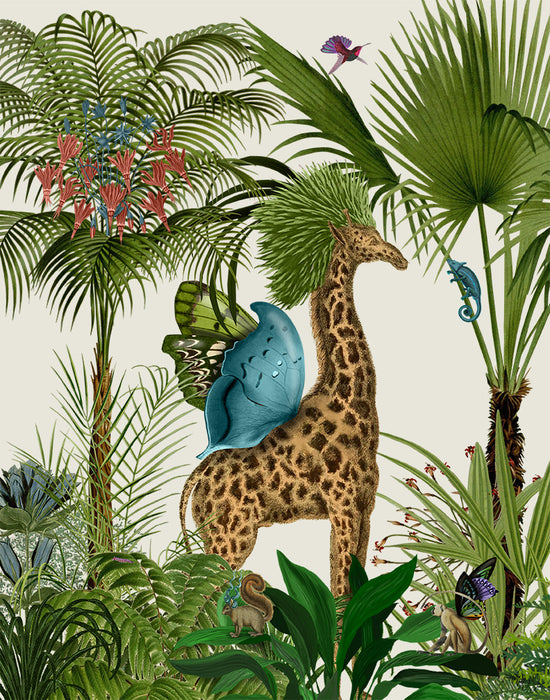 Collection - 2 prints, Tropical Giraffes Jungle Animal Art Print, Canvas Wall Art