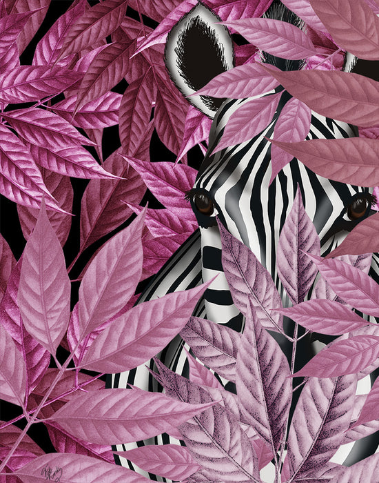 Collection - 2 prints,  Contrasting Zebra Pink and Black Leaves Art Print, Canvas Wall Art