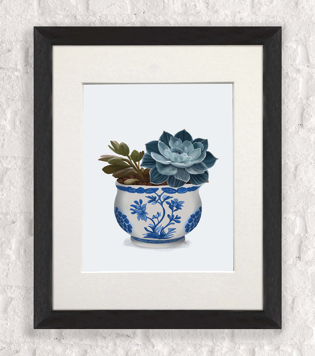 Echeveria in Blue 2, Chinoiserie Art Print, Canvas art