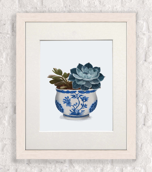 Echeveria in Blue 2, Chinoiserie Art Print, Canvas art