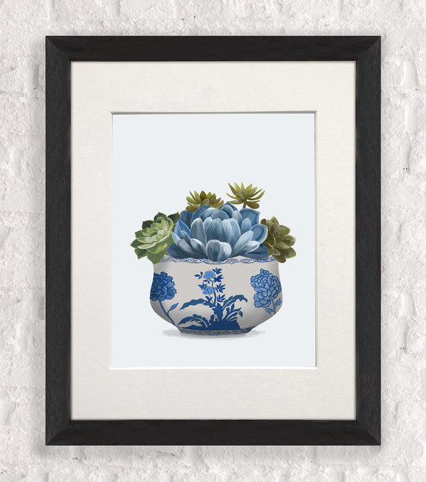 Echeveria in Blue 4, Chinoiserie Art Print, Canvas art