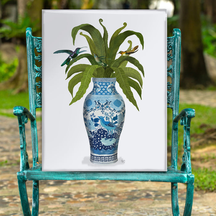 Cockerel Chinoiserie Vase and Hummingbirds, Art Print, Canvas art