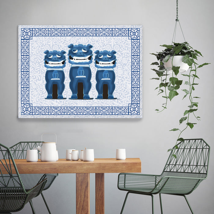 Lion Dog Trio, Chinoiserie Art Print, Canvas art