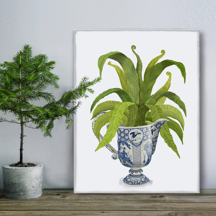 Chinoiserie Jug and Fern, Art Print, Canvas art