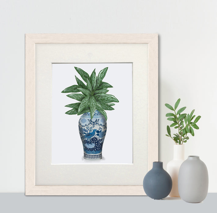 Cockerel Vase with Chinese Evergreen, Chinoiserie Art Print, Canvas art