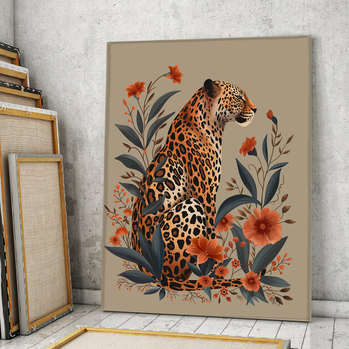 Leopard Orange Flowers 1 Art Print, Canvas art