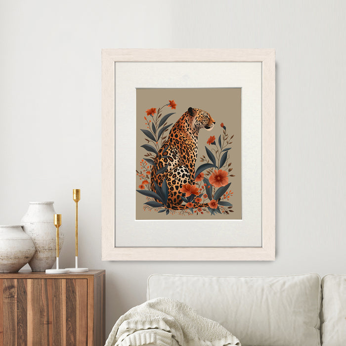 Leopard Orange Flowers 1 Art Print, Canvas art