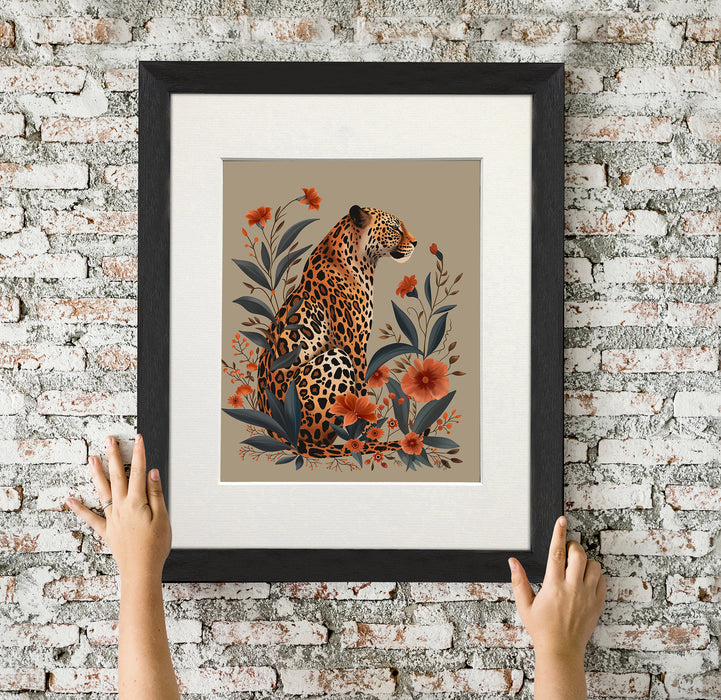 Leopard Orange Flowers 1 Art Print, Canvas art