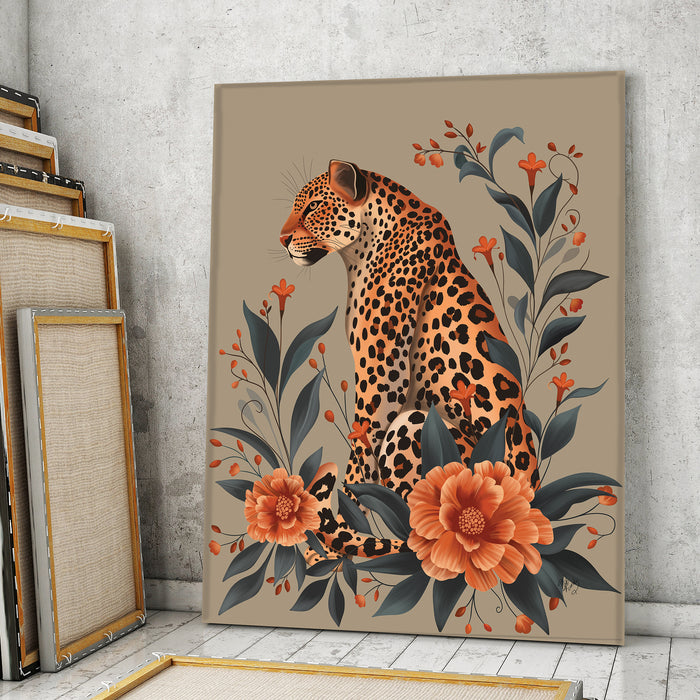 Leopard Orange Flowers 2  Art Print, Canvas art